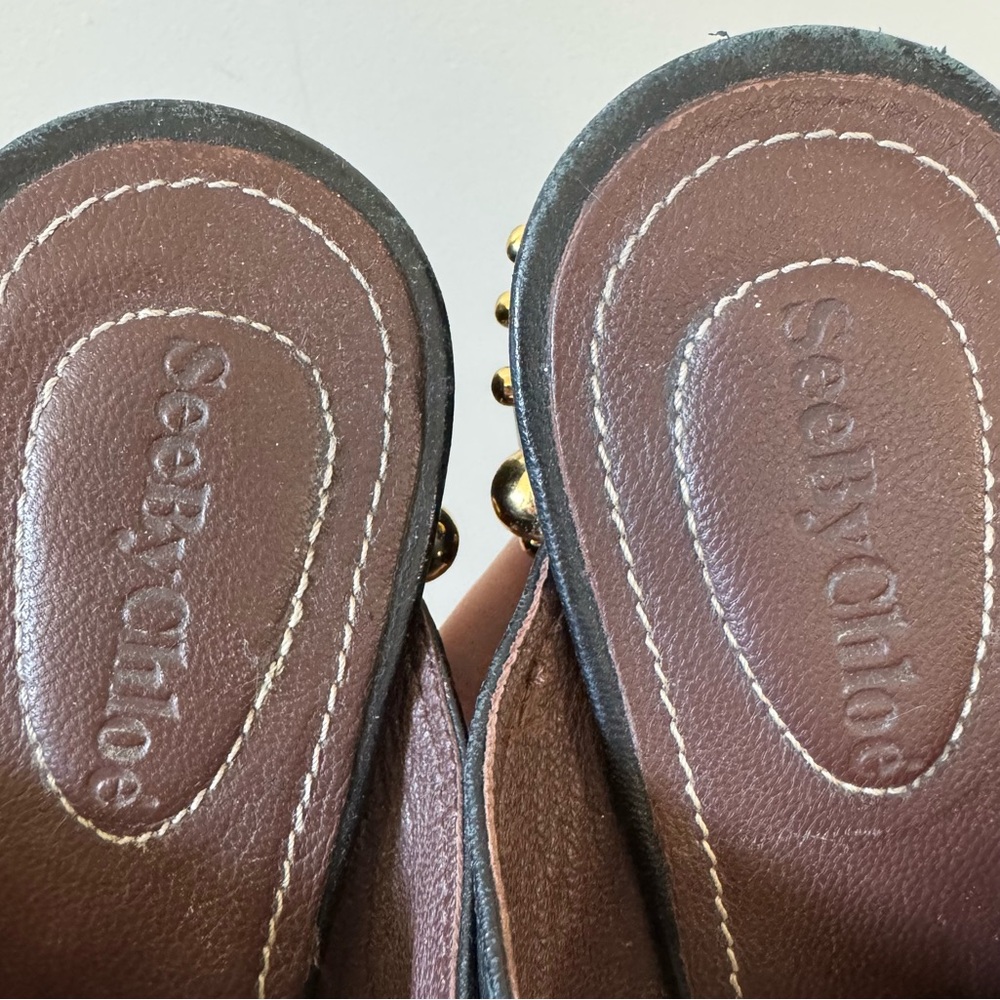 See By Chloe Gold studded black leather Mule slip on flats - missing studs - Picture 4 of 13
